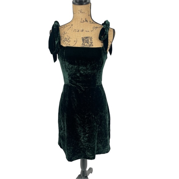 House of Harlow 1960 Velvet Tie Shoulder Mini Short Dress Dark Green Clubbing - Picture 2 of 14